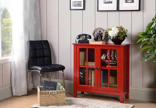 Home And Office Furniture Red Glass Door Accent And Display Cabinet