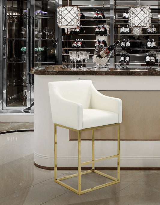 Home Bluebell Bar Stool Pu Leather Goldtone Metal Base Cream