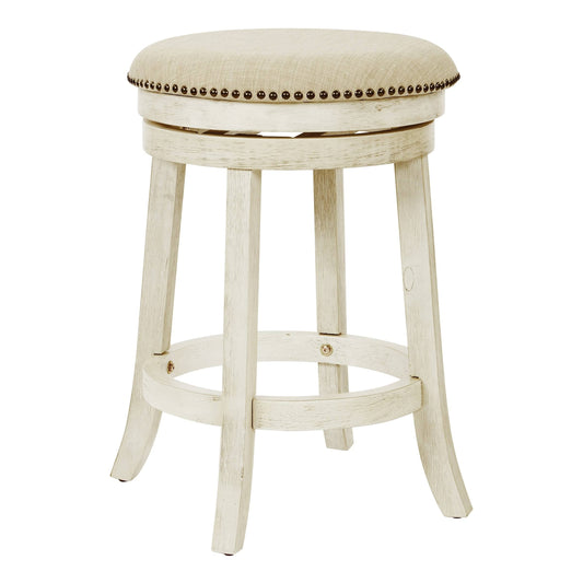 Home Furnishings Backless Swivel Stool In Antique White Finish 2-Pack