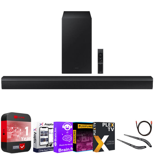 Hw-B450 2.1ch Soundbar With Dolby Audio (2022) Bundle With Universal Soundbar Bracket Mount + Hdmi Cable + Entertainment Essentials Bundle + 1