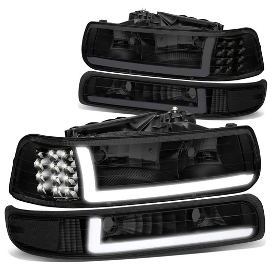Hl-Lb-Csil99-Bk-Sm-Cl1 For 1999 To 2002 Chevy Silverado 2000 To 2006 Suburban 1500 2500 Tahoe Led Drl Headlight Bumper Signal Lamps