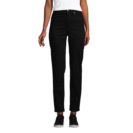 High Rise Straight-Leg Ankle Jeans, Size: 14, Black