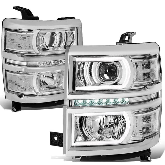 Hl-Lb-Cs15-Ch-Cl1 Led Drl+Tube Bar Projector Headlight Chrome/Clear [For 14-15 Chevy Silverado]