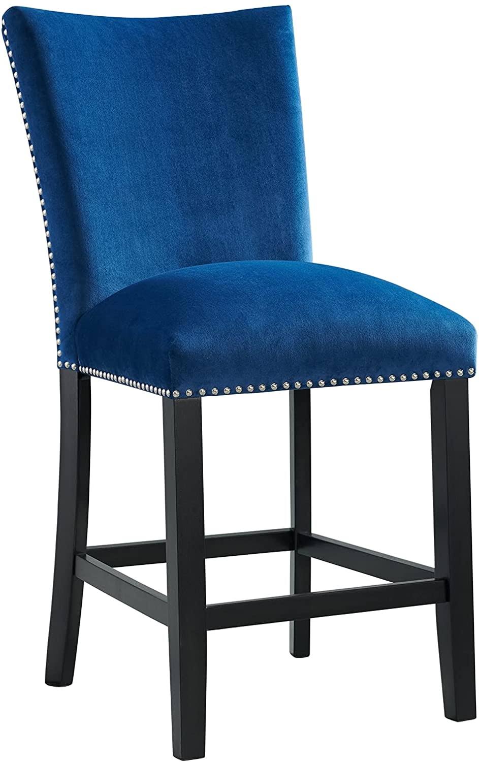 House Furnishings Celine 26 In. Velvet Counter Height Stool - Set Of 2, Blue