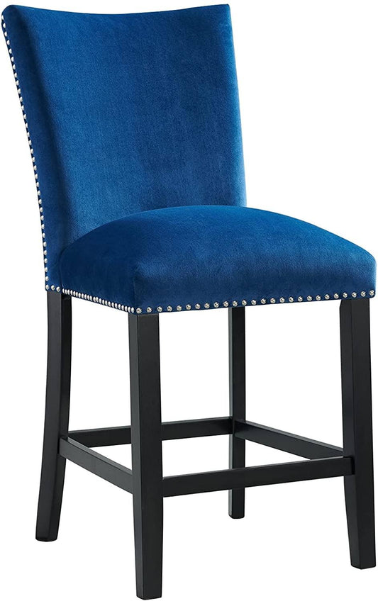 House Furnishings Celine 26 In. Velvet Counter Height Stool - Set Of 2, Blue