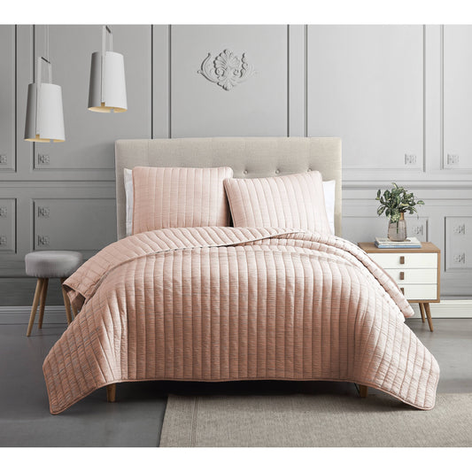 Home Moonstone 3 Piece Quilt Set - Brown - Queen