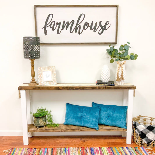 Hutson Designs Walnut Small Rustic Mod Jet Industrial Metal Leg And Solid Wood Console Table