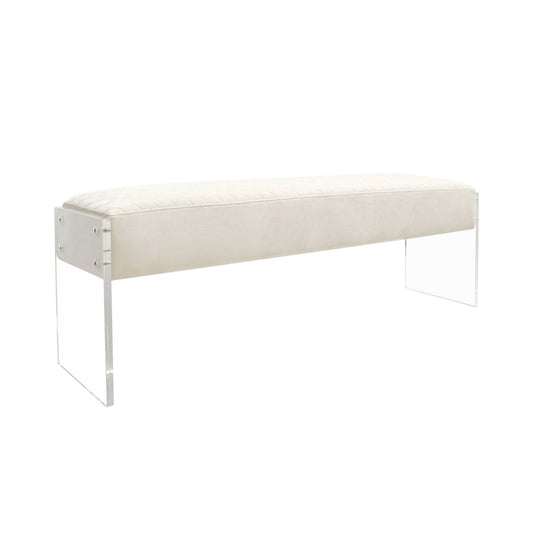Home Bench-137w Tribecca Acrylic & Velvet Bench Ivory
