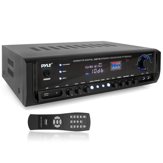 Home Audio Power Amplifier System - 300w 4 Channel Theater Power Stereo Sound Receiver Box Entertainment W/ Usb, Rca, Aux, Mic W Pt390au
