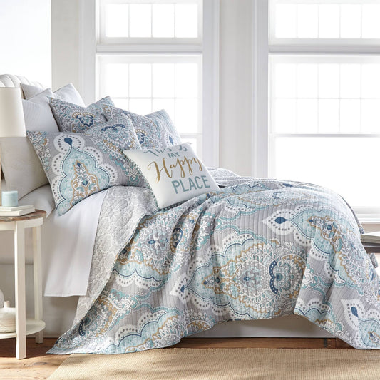 Home Olyria Quilt Set - Cotton Full/Queen / Grey