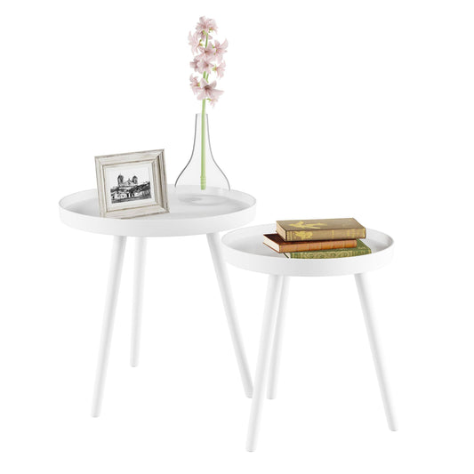 Home Circular Raised Tray Top Nesting End Tables, Black