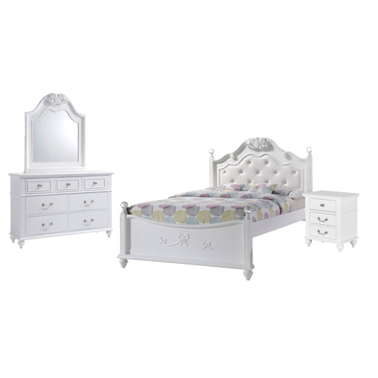 House Furnishings Annie 4-Piece White Full Platform Bedroom Set