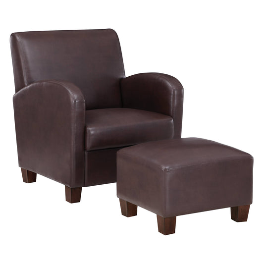 Home Furnishings Aiden Chair & Ottoman Cocoa Faux Leather With Medium Espresso Legs