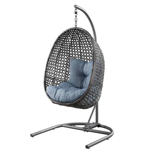 Homes & Gardens Lantis Patio Wicker Hanging Chair With Stand And Blue Cushion