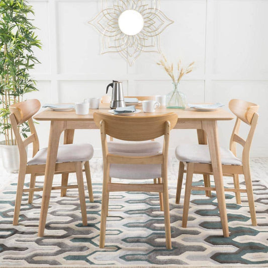 House Chrisfort Mid-Century Modern 5 Piece Dining Set, Light Beige And Natural Oak