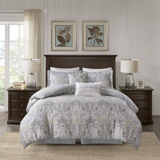 House - Hallie 6 Piece Cotton Comforter Set - Full - Grey