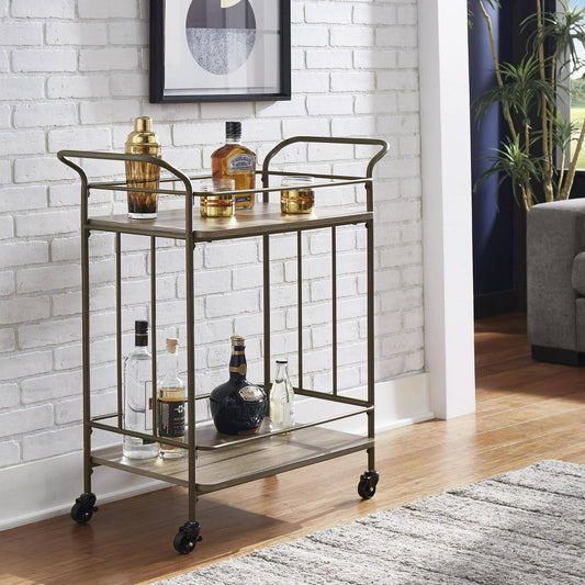 Home Santos Bronze Finish And Wood Straight Lines Bar Cart