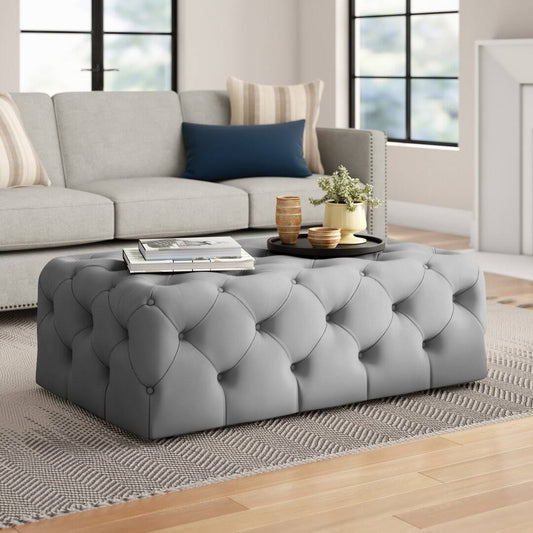 Huskins 48.43x22 Velvet Tufted Rectangle Cocktail Ottoman Upholstery Color: Dark Gray