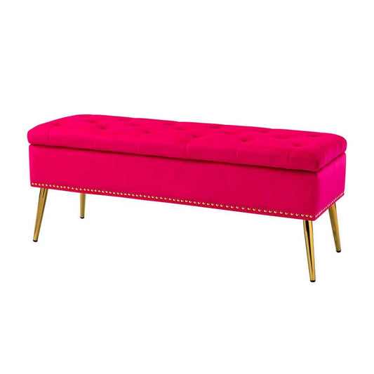 Hippolytus Fuchsia 45.5"Wx15.5"Dx18.5"H Storage Bench With Nailhead Trim, Pink
