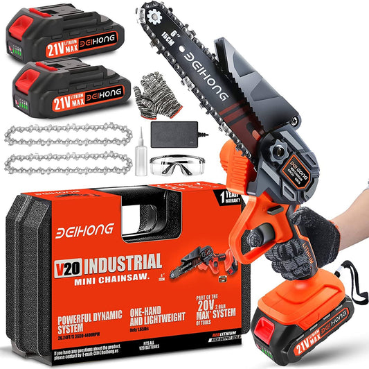 Hong Mini Chainsaw Cordless 6-Inch With 2 Battery, Mini Power Chain Saw With Security Lock, Handheld Small Chainsaw