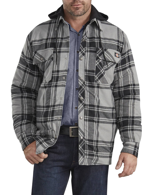Icon Hooded Quilted Shirt Jacket, Large , Gray