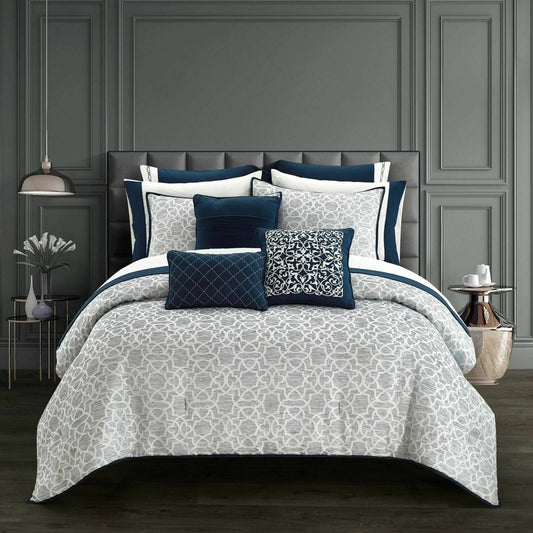 Homes & Gardens Buckingham Jacquard 12-Piece Grey Bed In A Bag Bedding Set, King