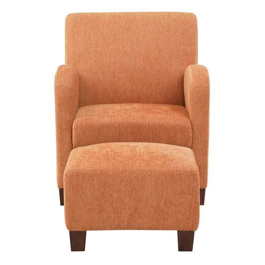 Home Furnishings Aiden Chair & Ottoman Herringbone Orange With Medium Espresso Legs
