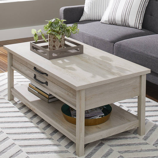 Homes & Gardens Modern Farmhouse Lift Top Coffee Table, Rustic White Finish