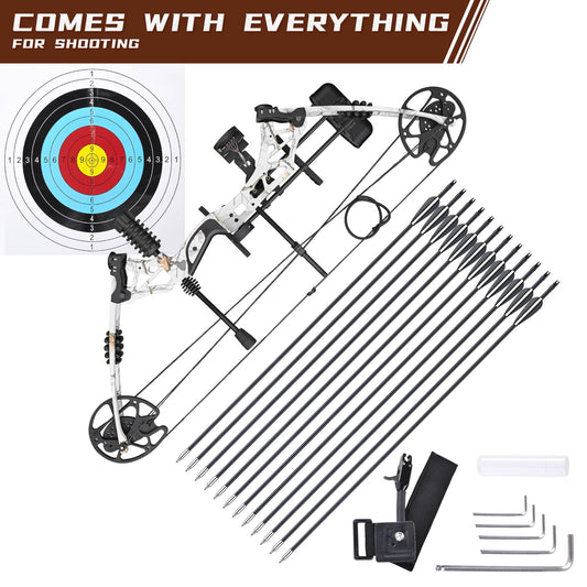 Hunting Compound Bow Kit 20 To 70lbs Right Hand With 12pcs Carbon Arrows 320 Fps, Black