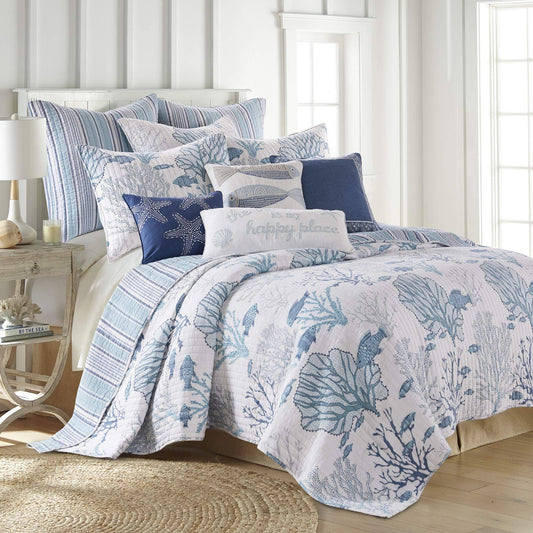 Home Lacey Sea Quilt Set - Cotton Full/Queen / Blue