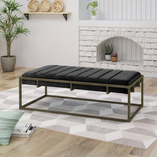 House Magdalene Ottoman Bench In Black And Brush Gold