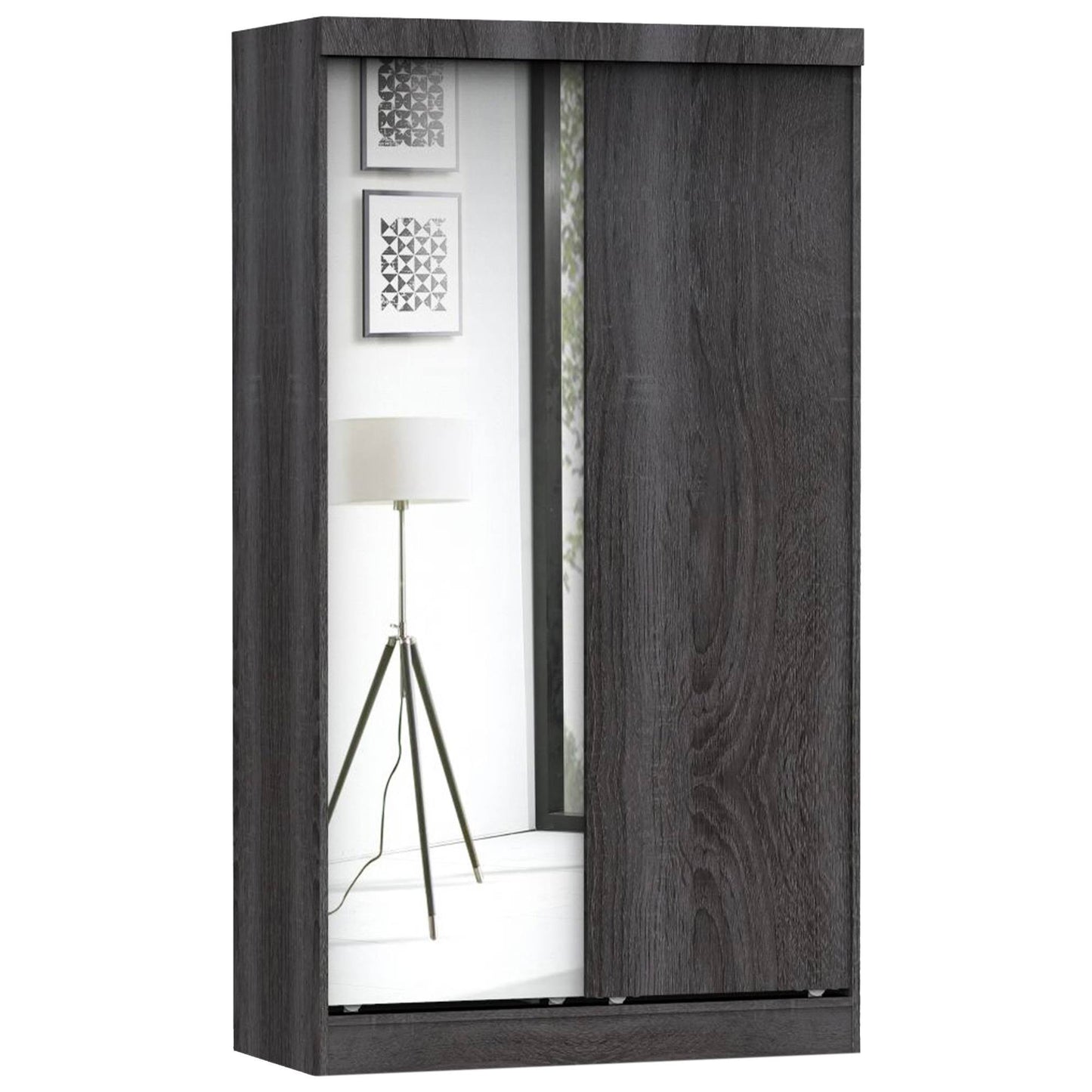 Home Products Mirror Wood Double Sliding Door Wardrobe Tobacco