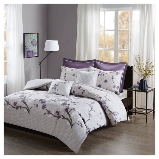 Holly King/Cal King Purple 7 Piece Cotton Duvet Cover Set