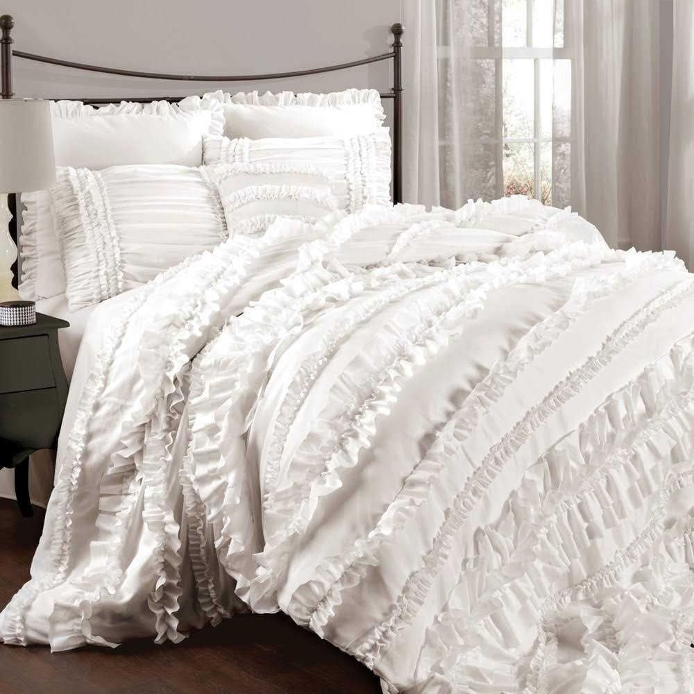 Hollow Quist Ruffle 4-Piece Comforter Set - White - King