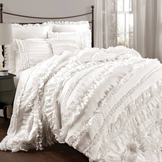 Hollow Quist Ruffle 4-Piece Comforter Set - White - King