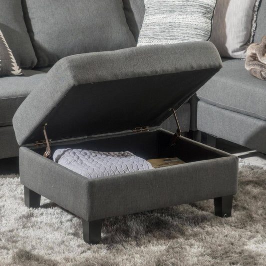 House Zahra Tufted Teal Fabric Storage Ottoman, Teal/ Dark Brown
