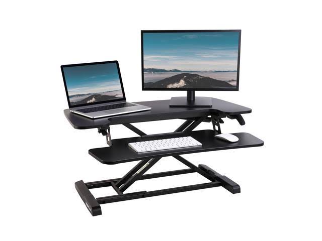 Home Office Height Adjustable Standing Desk Converter Black 32 Inch U-Shape With Keyboard Tray
