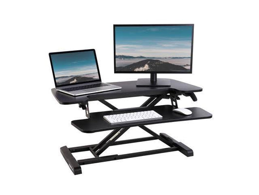 Home Office Height Adjustable Standing Desk Converter Black 32 Inch U-Shape With Keyboard Tray