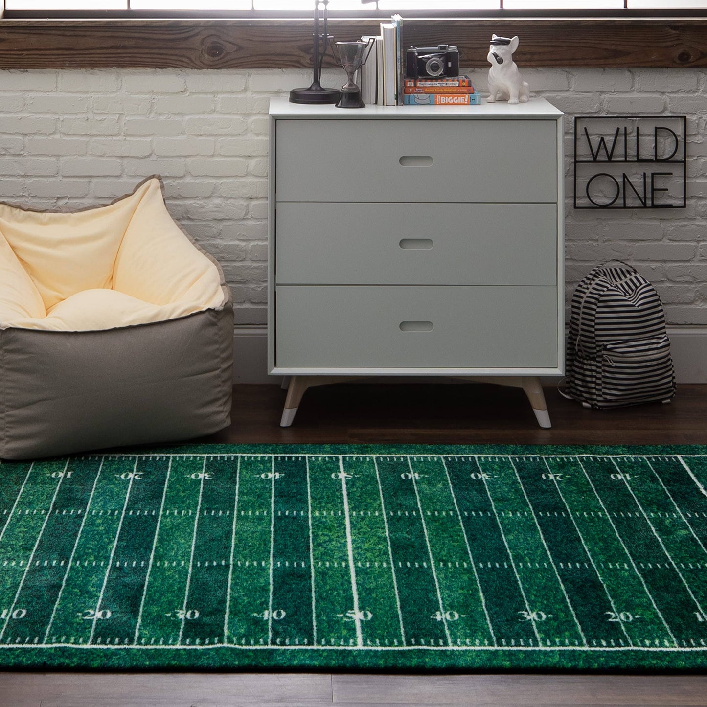 Home Prismatic Football Yards Rug Green 2.5x5 Ft