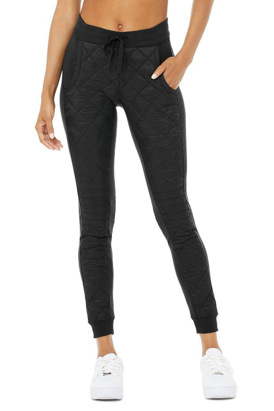 High Waist Moto Puffer Pant Black/Ivory / M