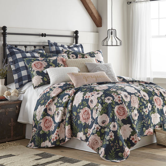 Home Black & Blush Floral Fiori Cotton Quilt Set Twin