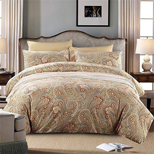 Home Damask Medallion Luxury Duvet Quilt Cover Boho Paisley Print Bedding Set 400 Thread Count Egyptian Cotton Sateen Vibrant Bohemian Pattern