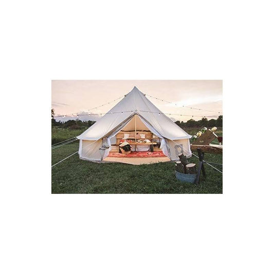 House Outdoor Waterproof Cotton Canvas Family Camping Bell Tent (Beige Tent, Diameter 5 Meter)