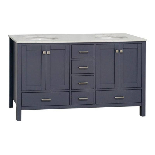 Horizon 60" Double Bathroom Vanity W/ Engineered Carrara Stone - Marine Gray