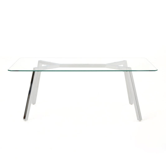 House Zavier Clear Tempered Glass Dining Table, Clear;Chrome