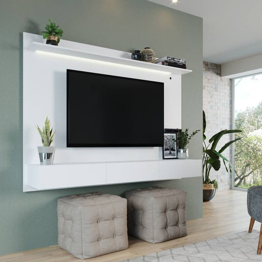 Home Wall Mounted Modern Entertainment Center With Media Shelves, Tv Panel Color White
