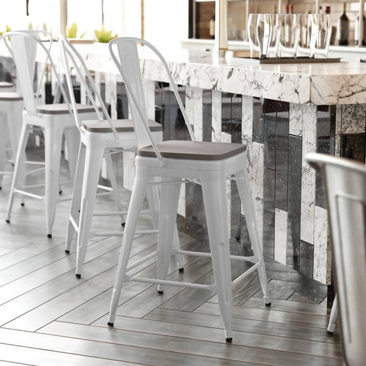 Home All-Weather Commercial Counter Stool With Removable Back & Poly Resin Seat White/Grey, Men's, Size: One Size