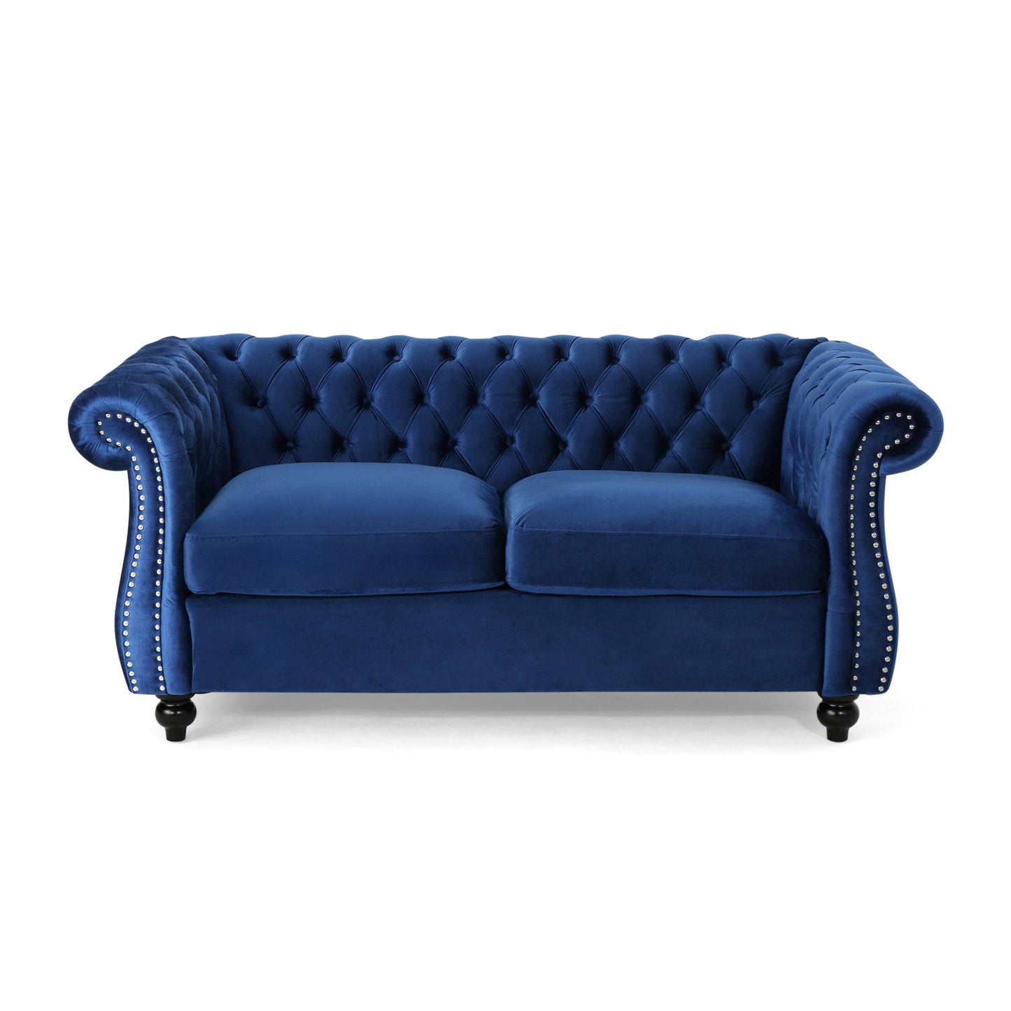 House Aaniya Traditional Velvet Chesterfield Loveseat Sofa, Navy Blue