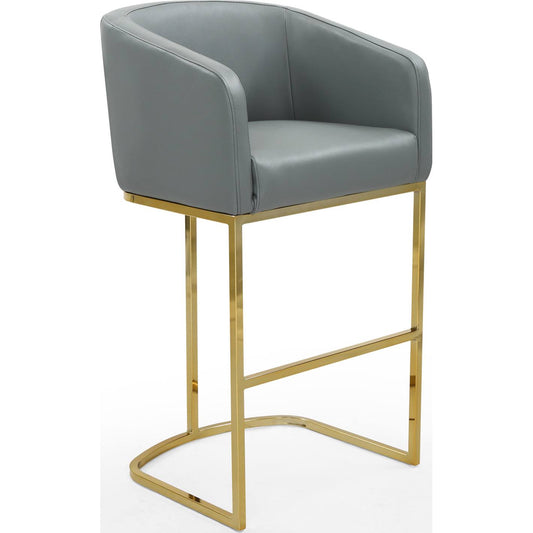 Home Tess Bar Stool Pu Leather Goldtone Metal Base Grey