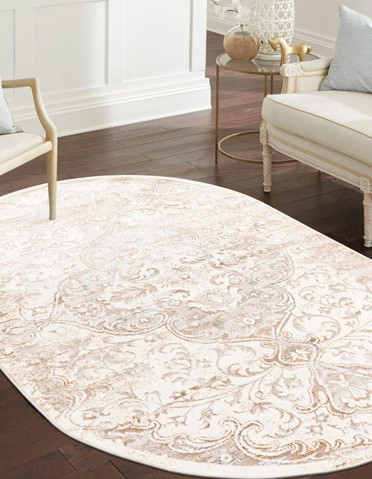 Highbury 5x8 Oval Cream Floral Area Rug
